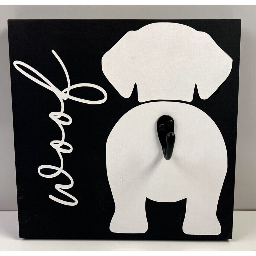 Dog Wood Sign - Dog Leash & Collar Holder Wood Plaque 9.25”x9.5”